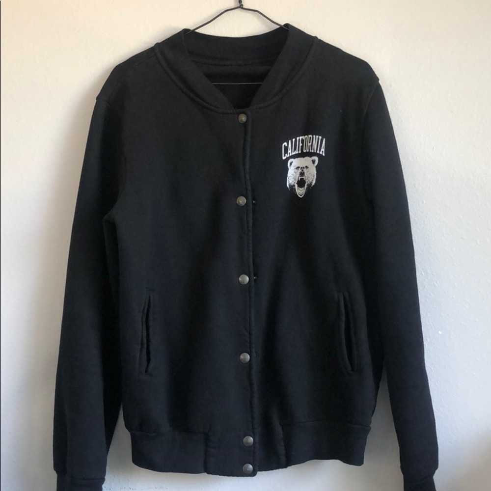 Brandy Melville Black Cali. Bear Varsity Jacket